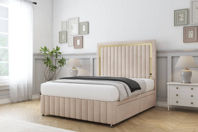 Comfort Boston Gold Sand Naples Divan Bed Set 2 Drawers Left Side54" Floor Standing & 12" Footboard 2'6 Small Single from B&Q