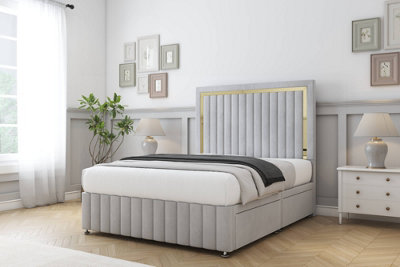 Comfort Boston Gold Silver Naples Divan Bed Set 2 Drawers Right Side54" Floor Standing & 12" Footboard 5' King from B&Q