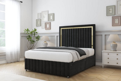 Comfort Boston Gold Black Plush Divan Bed Set 2 Drawers Foot-End54" Floor Standing & 12" Footboard 4'6 Double from B&Q