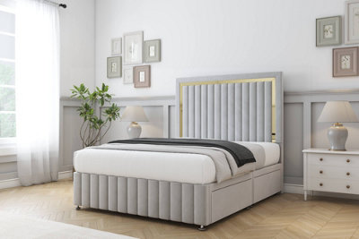Comfort Boston Gold Silver Plush Divan Bed Set 2 Drawers Foot-End54" Floor Standing & 12" Footboard 4' Small Double from B&Q