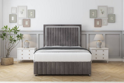 Comfort Boston Chrome Slate Naples Divan Bed Set 2 Drawers Left Side26" Strutted & 12" Footboard 3' Single from B&Q