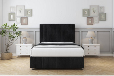 Comfort Lorenzo Black Naples Divan Bed Set 4 Drawers26" Strutted & 12" Footboard 4'6 Double from B&Q
