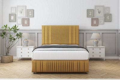 Comfort The Foxy Mustard Plush Divan Bed Set 2 Drawers Right Side54" Floor Standing & 12" Footboard 2'6 Small Single from B&Q