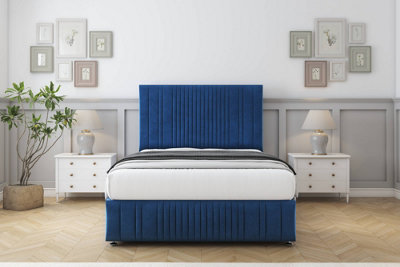 Comfort The Foxy Navy Plush Divan Bed Set 4 Drawers54" Floor Standing & 12" Footboard 4'6 Double from B&Q