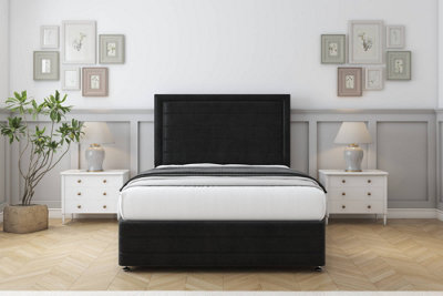 Comfort Anna Black Plush Divan Bed Set No Drawers54" Floor Standing & 12" Footboard 4'6 Double from B&Q