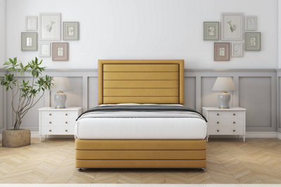Comfort Anna Mustard Plush Divan Bed Set No Drawers54" Floor Standing & 12" Footboard 4'6 Double from B&Q