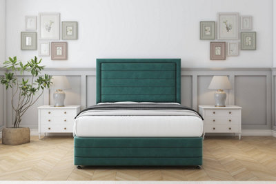 Comfort Anna Emerald Plush Divan Bed Set 2 Drawers Left Side54" Floor Standing & 12" Footboard 4'6 Double from B&Q
