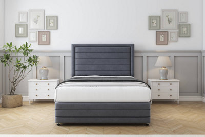 Comfort Anna Steel Plush Divan Bed Set 2 Drawers Right Side54" Floor Standing & 12" Footboard 2'6 Small Single from B&Q