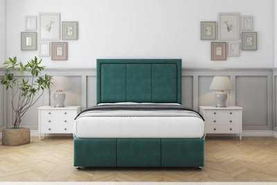Comfort Savoy Emerald Plush Divan Bed Set 2 Drawers Right Side26" Strutted & 12" Footboard 2'6 Small Single from B&Q