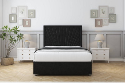 Comfort Kensington Black Plush Divan Bed Set No Drawers54" Floor Standing 4'6 Double from B&Q
