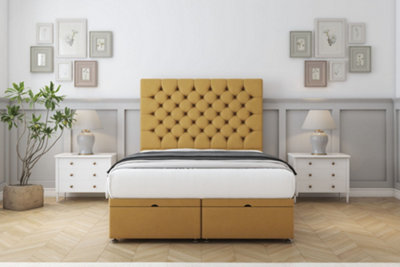 Comfort Winslow Mustard Plush Ottoman Bed Base With 54" Floor Standing Headboard 2'6 Small Single from B&Q