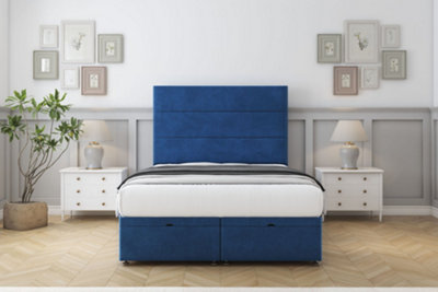 Comfort Rosa Navy Plush Ottoman Bed Base With 26" Strutted Headboard 4'6 Double from B&Q