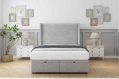 Comfort Madrid Silver Plush Ottoman Bed Base With 54" Wingback Headboard 5' King from B&Q