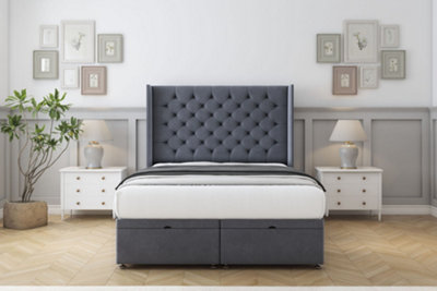 Comfort Selena Steel Plush Ottoman Bed Base With 54" Wingback Headboard 5' King from B&Q