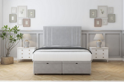 Comfort The Foxy Silver Plush Ottoman Bed Base With 54" Floor Standing Headboard 2'6 Small Single from B&Q