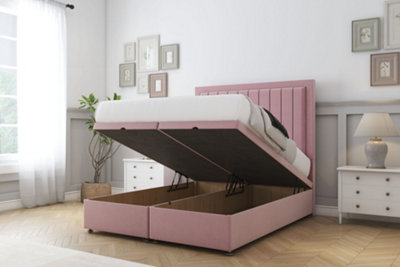 Comfort Arizona Pink Plush Ottoman Bed Base With 54" Floor Standing Headboard 5' King from B&Q
