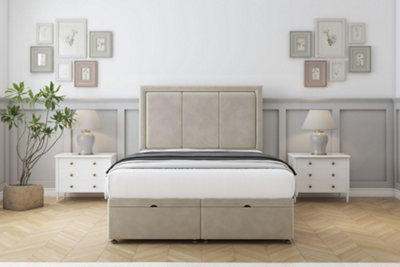 Comfort Savoy Cream Plush Ottoman Bed Base With 54" Floor Standing Headboard 4'6 Double from B&Q
