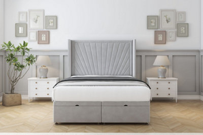 Comfort Sunrise Silver Plush Ottoman Bed Base With 54" Wingback Headboard 5' King from B&Q