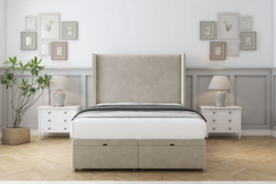 Comfort Madrid Cream Plush Ottoman Bed With Mattress With 54" Wingback Headboard 4'6 Double from B&Q