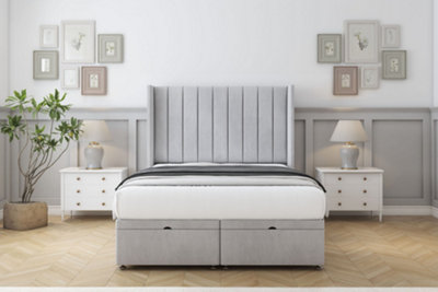 Comfort Palermo Silver Naples Ottoman Bed With Mattress With 54" Wingback Headboard 5' King from B&Q