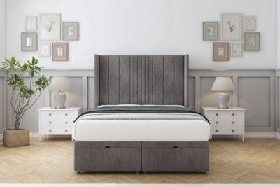 Comfort Grace Slate Naples Ottoman Bed With Mattress With 54" Wingback Headboard 4'6 Double from B&Q