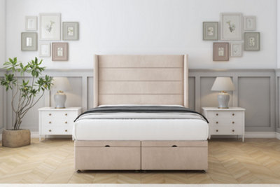 Comfort Milano Sand Naples Ottoman Bed With Mattress With 54" Wingback Headboard 6' Super King from B&Q