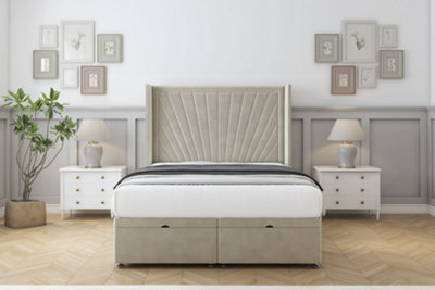 Comfort Sunrise Cream Plush Ottoman Bed With Mattress With 54" Wingback Headboard 5' King from B&Q