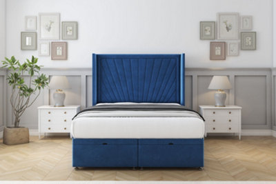 Comfort Sunrise Navy Plush Ottoman Bed With Mattress With 54" Wingback Headboard 3' Single from B&Q