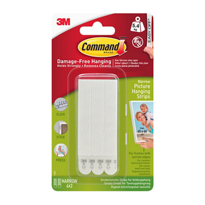 3M Command White Narrow Picture Hanging Adhesive Strip (Holds)5.4KgPack Of 4 from B&Q