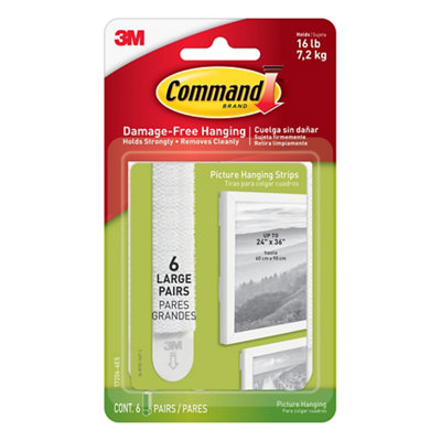3M Command Large White Picture Hanging Adhesive Strip (Holds)7.2KgSet Of 12 from B&Q