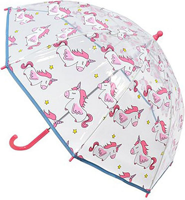 Kav Kids Transparent School Umbrella Boys And Girls - Beautiful, Lightweight Design Dome Parasol (Flying Unicorn)