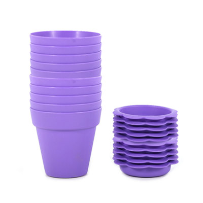 B&Q 12 Pack Plastic Indoor Plant Pots With Flower Saucers 10.5Cm - Purple