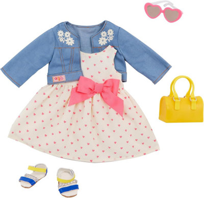 Our Generation Bright As The Sun Outfit , Deluxe Jacket And Dress Combo Outfit For 18-Inch Dolls , 5 Piece Clothing Set