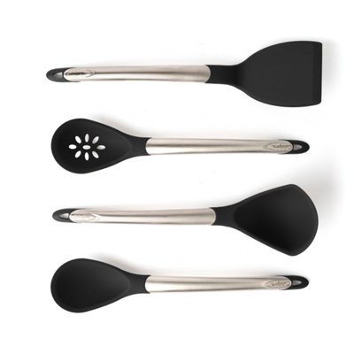 Cuisipro Silicone 4 Piece Utensil SetBlackSpoonLadleSlotted Spoon And TurnerHeat And Stain Resistant from B&Q