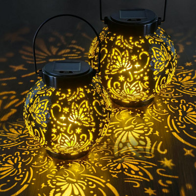 2026 Newest Solar Lanterns LightKalahol 2 Pack Garden Ornaments Outdoor With PatternIp 44 Hanging Lights For Outside Table from B&Q