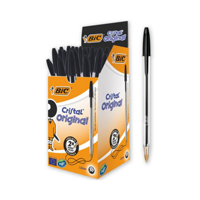 Bic Cristal Original Smudge Free Ballpoint PensIdeal For SchoolBlackMedium Point (1.0mm)Pack Of 50 from B&Q