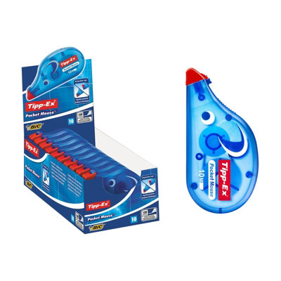 Bic Tipp-Ex Pocket Mouse Correction TapesBox Of 10With 10M-Long Of Extra Tear-Resistant Plastic TapeWhite from B&Q