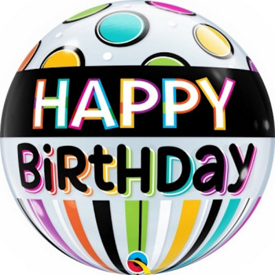 Black Band And Dots Birthday 22"/56Cm Bubble Balloon from B&Q