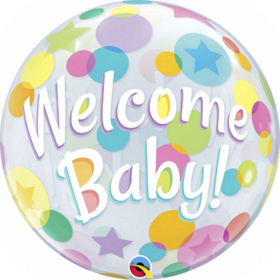 Welcome Baby Colourful Dots 22"/56Cm Bubble Balloon from B&Q