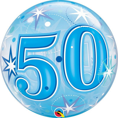 Starburst Sparkle 50Th Blue 22"/56Cm Bubble Balloon from B&Q