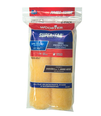 Wooster Jumbo Koter Super Fab 6.5" Mini Roller Sleeves 1/2" Nap Semi RoughTwin Pack from B&Q
