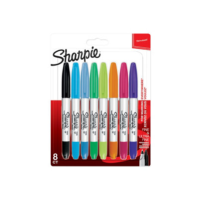 Sharpie Twin Tip Permanent Markers Fine & Ultra-Fine Points Assorted Colours 8 Marker Pens from B&Q