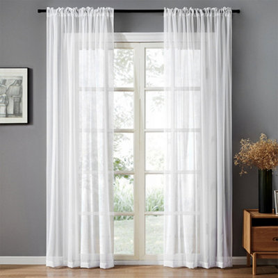 Garden Sanctuary Pure White Plain Voile Curtain Panel Window Sheer Breathable Tulle CurtainW 100Cm H 200Cm from B&Q