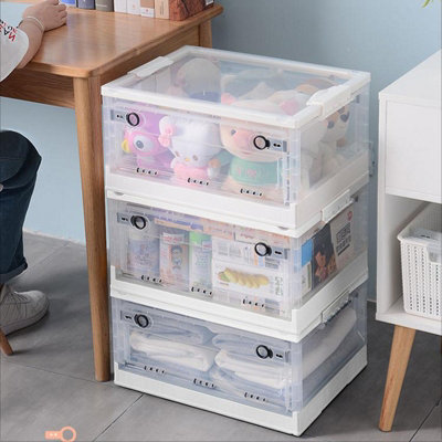 Living And Home 3Pcs Clear Plastic Folding Storage Box Wardrobe Organiser Storage Bin With Wheels,middle from B&Q