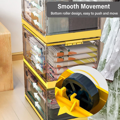 Living And Home 3Pcs Yellow Plastic Folding Storage Box Wardrobe Organiser Storage Bin With Wheels,middle from B&Q