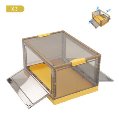 Living And Home 3Pcs Yellow Plastic Folding Storage Box Wardrobe Organiser Storage Bin With Wheels,large from B&Q