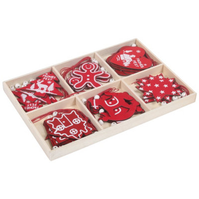B&Q -  30Pcs Christmas Tree Wooden Hanging Ornament Set Christmas Decorative Set