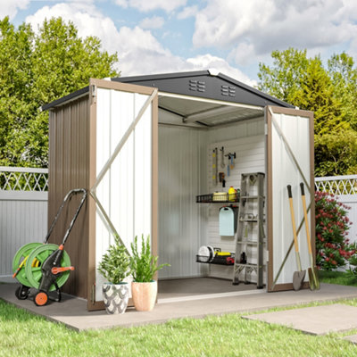 Living And Home 6X4 Ft Apex Roof Metal Shed Garden Storage Shed Tool House With Lockable Double Door