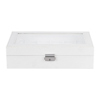 Living And Home Elegant 12-Slot White Faux Leather Watch Box Organizer With Clear Lid from B&Q