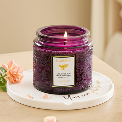 B&Q -  Lavender Scented Soy Wax Candle With Embossed Jar And Exotic Lid